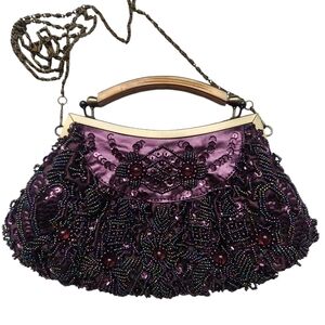 Sequined & Beaded Purple Evening Party Prom Bag w/ Removeable Chain Strap